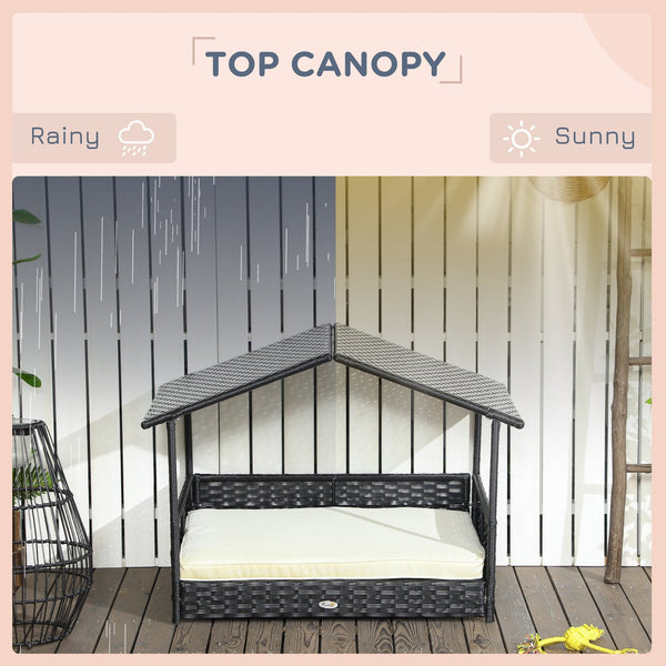 English Elm Pawhut Rattan Canopy Pet Bed Outdoor Wicker Frame with Cushion for Small Dogs W2225P173752