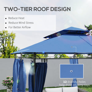 English Elm Outsunny Double Roof Patio Gazebo with Curtains Powder Coated Metal Frame Seats 12 W2225P485583