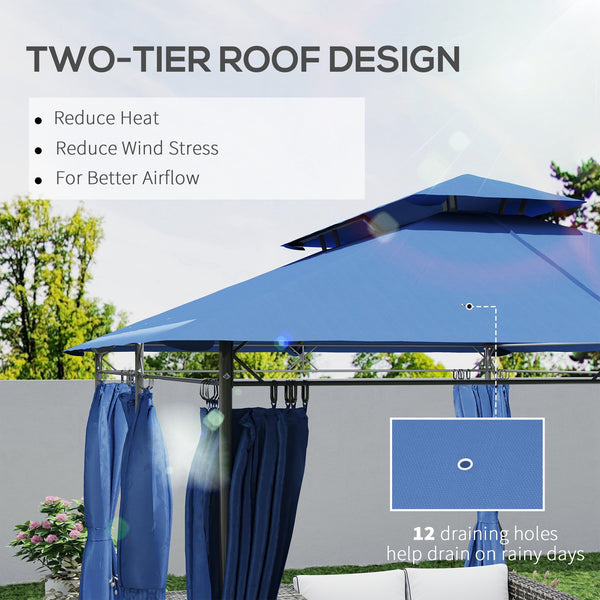 English Elm Outsunny Double Roof Patio Gazebo with Curtains Powder Coated Metal Frame Seats 12 W2225P485583