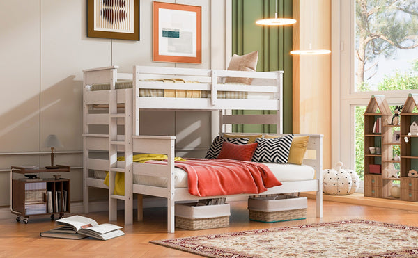 English Elm Wood Twin Xl Over Queen Bunk Bed With Ladder - Stylish Space-Saving Design For Kids & Guests! GX000446AAK-1-GIGA