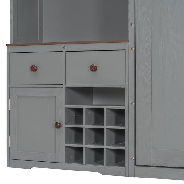 English Elm Queen Murphy Bed with Wine Rack Glass Holder Led Lighting and Cabinet White Gray LP000391AAE