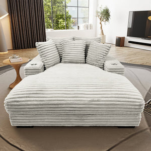 English Elm Oversized Chaise Lounge Sofa with Dual Cup Holders and USB Ports, Plush Upholstery for Lounging taupe 69 L x 59 W x 22 H B2741P284432