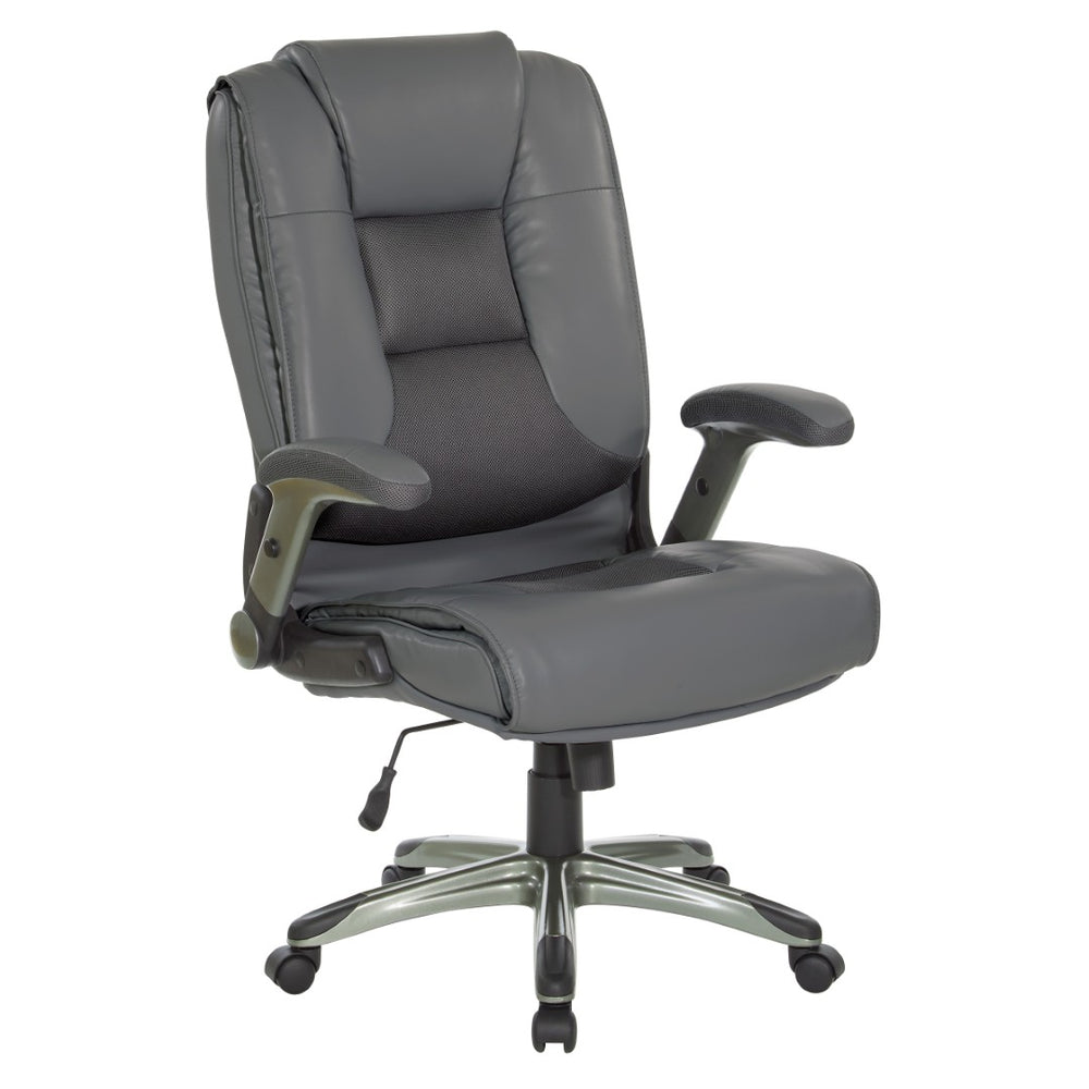 OSP Home Furnishings Exec Bonded Leather Office Chair with Lumbar Support Flip Arms and Pneumatic Height Adjust ECH52607-EC42