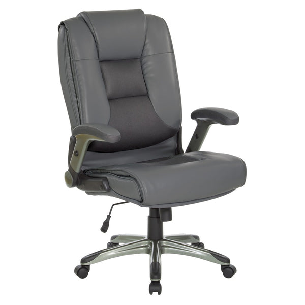 OSP Home Furnishings Exec Bonded Leather Office Chair with Lumbar Support Flip Arms and Pneumatic Height Adjust ECH52607-EC42