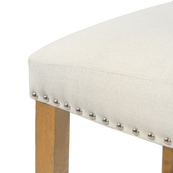 English Elm Barstools Set of 2 Nailhead Trim Beige Fabric Rubberwood Frame for Kitchen Island N780P366607N