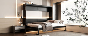 English Elm Queen-size Murphy Wall Bed with Led Ambient Lighting Usb Outlet and Graphic Panel Black LP000357AAB