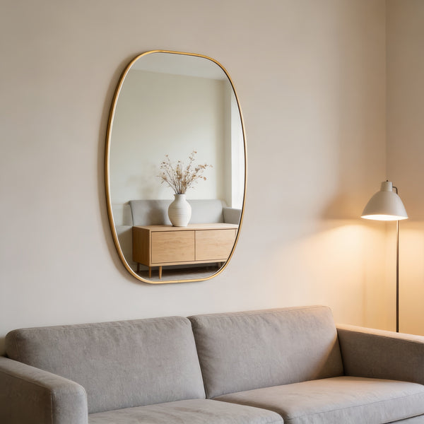 English Elm 24x36 Matte Metal Framed Oval Wall Mirror with Hd Glass for Bath or Entryway Gold W2203P474695