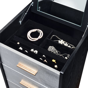 English Elm Myles Black Jewelry Armoire with Silver & Gold Accents, Mirror, 4 Drawers, Metal Legs, Compact Storage B2726P279129