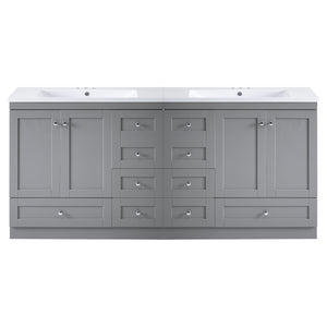 English Elm 72-inch Shaker Double Bathroom Vanity Gray Mdf with Resin Basins and Soft Close Storage N729P000029E