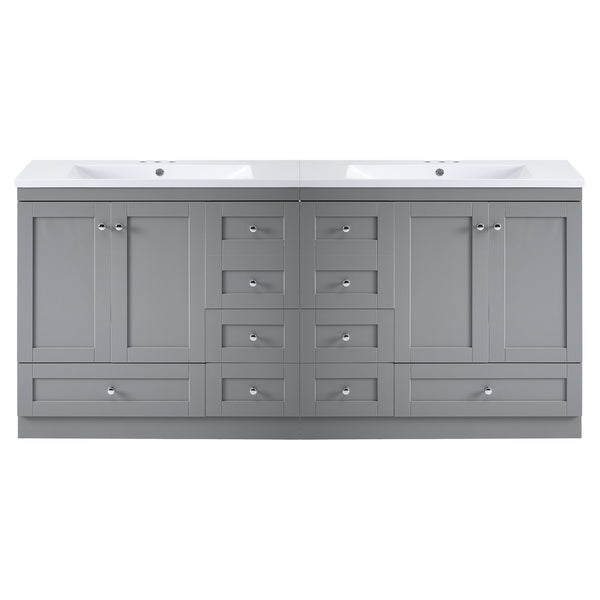 English Elm 72-inch Shaker Double Bathroom Vanity Gray Mdf with Resin Basins and Soft Close Storage N729P000029E
