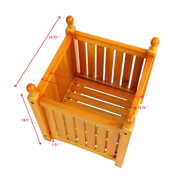 English Elm Wood Teak Square Planter Box for Porch Patio Garden - Stylish Outdoor Flower & Herb Container, Easy Assemble W495P315776
