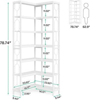English Elm Compact Six Tier Bookcase with 12 Open Cubes for Slim Vertical Home Office Storage T3971P451232