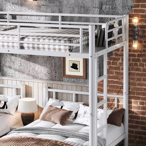 English Elm Twin Triple Bunk Bed Metal L-shaped Frame Sleeps Three Kids White Finish White W1580S00616