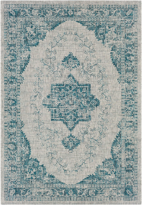 Livabliss Eagean Flatweave Polypropylene Rug Turkish Machine Woven Traditional Entryway Accent Aqua, Black 5'3" x 7'7" EAG2302-5376