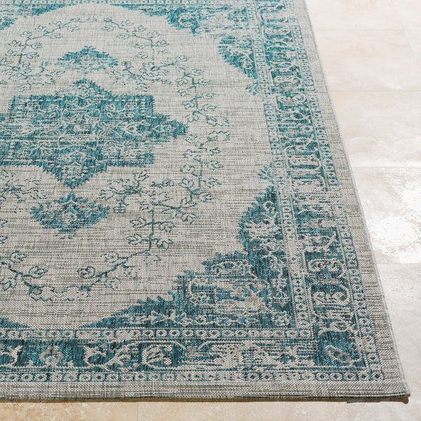 Livabliss Eagean Flatweave Polypropylene Rug Turkish Machine Woven Traditional Entryway Accent Aqua, Black 5'3" x 7'7" EAG2302-5376