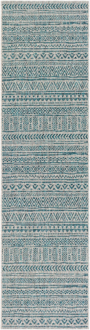 Livabliss Eagean Geometric Flatweave Polypropylene Area Rug for Indoor Outdoor Living Spaces Aqua, Black 2'7" x 10' EAG2307-2710