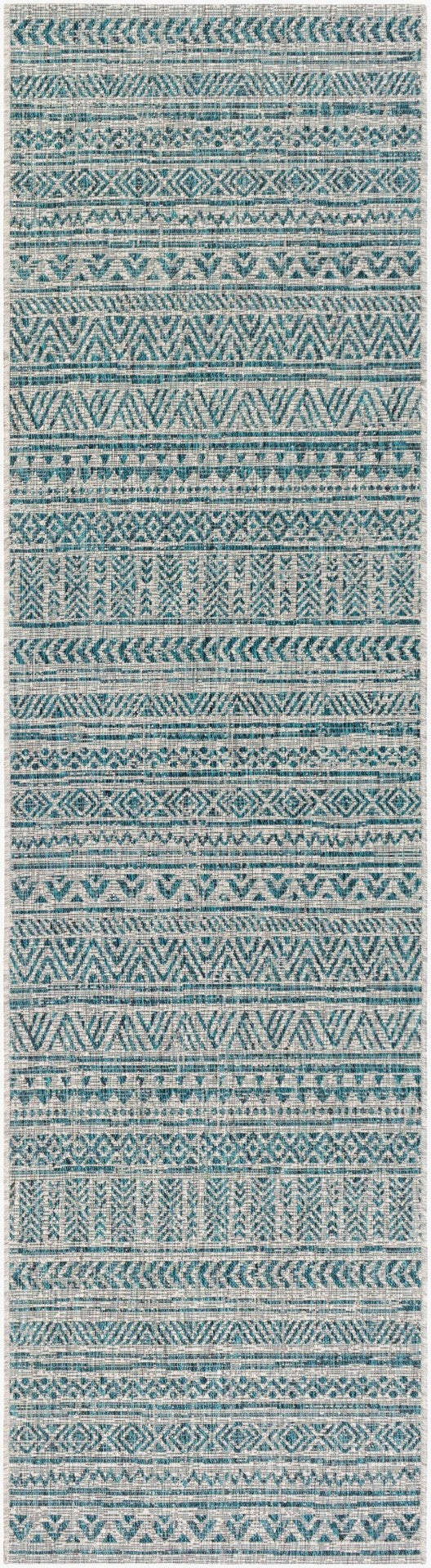 Livabliss Eagean Geometric Flatweave Polypropylene Area Rug for Indoor Outdoor Living Spaces Aqua, Black 2'7" x 10' EAG2307-2710