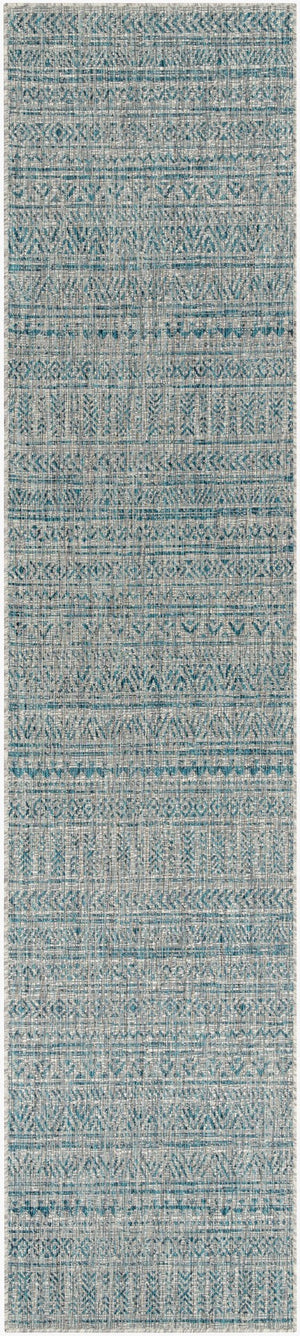 Livabliss Eagean Geometric Flatweave Polypropylene Area Rug for Indoor Outdoor Living Spaces Aqua, Black 2'7" x 12' EAG2307-2712