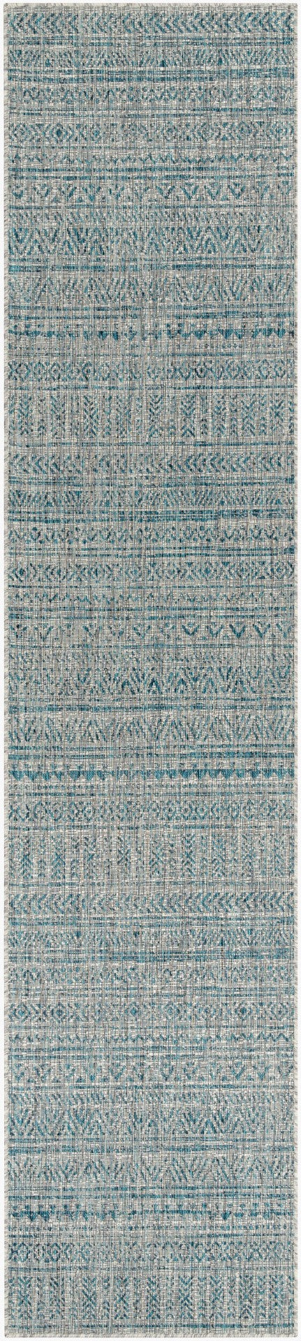 Livabliss Eagean Geometric Flatweave Polypropylene Area Rug for Indoor Outdoor Living Spaces Aqua, Black 2'7" x 12' EAG2307-2712