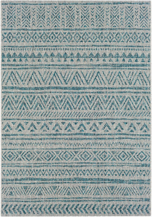 Livabliss Eagean Geometric Flatweave Polypropylene Area Rug for Indoor Outdoor Living Spaces Aqua, Black 6'7" x 9' EAG2307-679