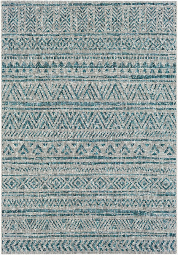 Livabliss Eagean Geometric Flatweave Polypropylene Area Rug for Indoor Outdoor Living Spaces Aqua, Black 6'7" x 9' EAG2307-679