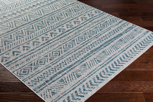 Livabliss Eagean Geometric Flatweave Polypropylene Area Rug for Indoor Outdoor Living Spaces Aqua, Black 6'7" x 9' EAG2307-679