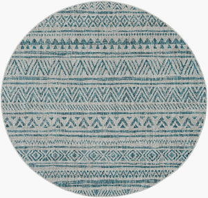 Livabliss Eagean Geometric Flatweave Polypropylene Area Rug for Indoor Outdoor Living Spaces Aqua, Black 6'7" x 6'7" Round EAG2307-67RD