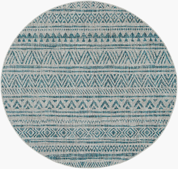 Livabliss Eagean Geometric Flatweave Polypropylene Area Rug for Indoor Outdoor Living Spaces Aqua, Black 6'7" x 6'7" Round EAG2307-67RD