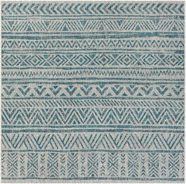Livabliss Eagean Geometric Flatweave Polypropylene Area Rug for Indoor Outdoor Living Spaces Aqua, Black 6'7" x 6'7" Square EAG2307-67SQ