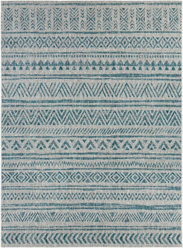 Livabliss Eagean Geometric Flatweave Polypropylene Area Rug for Indoor Outdoor Living Spaces Aqua, Black 7'10" x 10'2" EAG2307-710103
