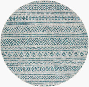 Livabliss Eagean Geometric Flatweave Polypropylene Area Rug for Indoor Outdoor Living Spaces Aqua, Black 7'10" x 7'10" Round EAG2307-710RD