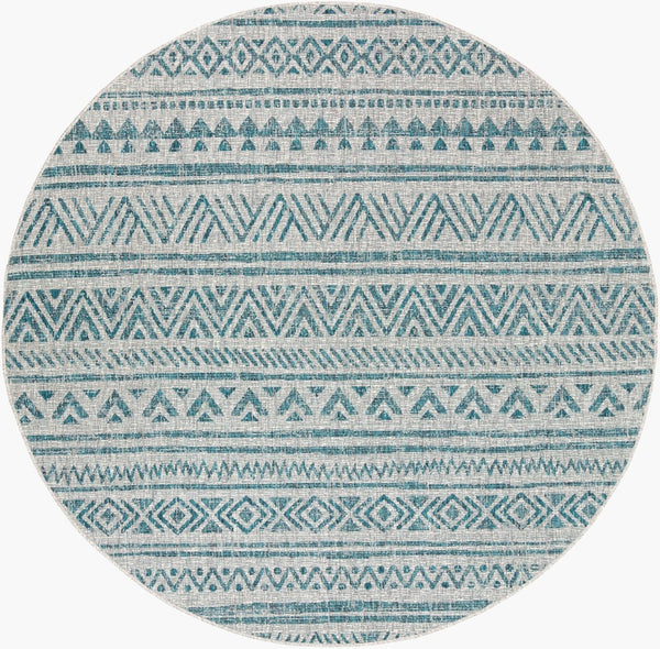 Livabliss Eagean Geometric Flatweave Polypropylene Area Rug for Indoor Outdoor Living Spaces Aqua, Black 7'10" x 7'10" Round EAG2307-710RD