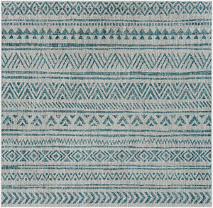 Livabliss Eagean Geometric Flatweave Polypropylene Area Rug for Indoor Outdoor Living Spaces Aqua, Black 7'10" x 7'10" Square EAG2307-710SQ