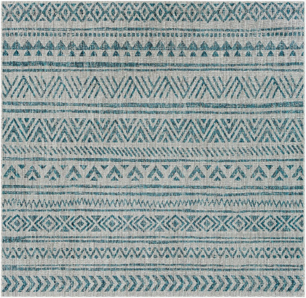 Livabliss Eagean Geometric Flatweave Polypropylene Area Rug for Indoor Outdoor Living Spaces Aqua, Black 7'10" x 7'10" Square EAG2307-710SQ
