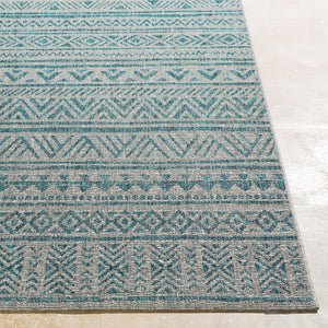 Livabliss Eagean Geometric Flatweave Polypropylene Area Rug for Indoor Outdoor Living Spaces Aqua, Black 6'7" x 9' EAG2307-679