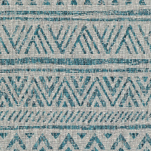 Livabliss Eagean Geometric Flatweave Polypropylene Area Rug for Indoor Outdoor Living Spaces Aqua, Black 6'7" x 9' EAG2307-679