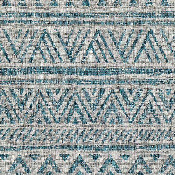 Livabliss Eagean Geometric Flatweave Polypropylene Area Rug for Indoor Outdoor Living Spaces Aqua, Black 6'7" x 9' EAG2307-679