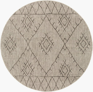 Livabliss Eagean Flatweave Polypropylene Area Rug Bohemian Global Pattern for Indoor Outdoor Spaces Taupe, Charcoal 6'7" x 6'7" Round EAG2328-67RD