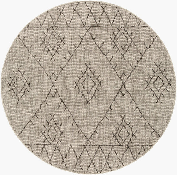 Livabliss Eagean Flatweave Polypropylene Area Rug Bohemian Global Pattern for Indoor Outdoor Spaces Taupe, Charcoal 6'7" x 6'7" Round EAG2328-67RD