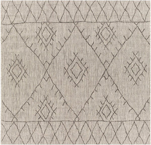 Livabliss Eagean Flatweave Polypropylene Area Rug Bohemian Global Pattern for Indoor Outdoor Spaces Taupe, Charcoal 6'7" x 6'7" Square EAG2328-67SQ
