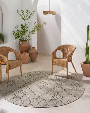 Livabliss Eagean Flatweave Polypropylene Area Rug Bohemian Global Pattern for Indoor Outdoor Spaces Taupe, Charcoal 6'7" x 6'7" Round EAG2328-67RD