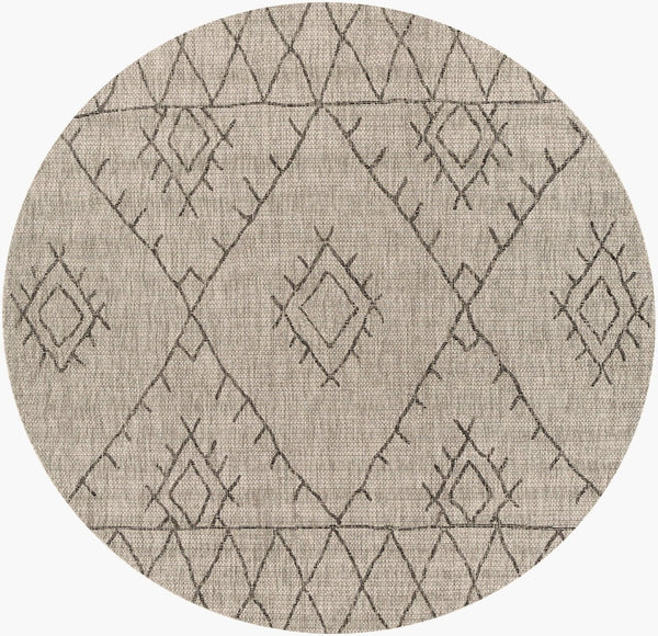 Livabliss Eagean Flatweave Polypropylene Area Rug Bohemian Global Pattern for Indoor Outdoor Spaces Taupe, Charcoal 7'10" x 7'10" Round EAG2328-710RD