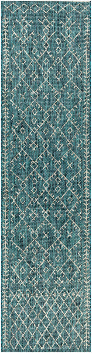 Livabliss Eagean Flatweave Polypropylene Indoor Outdoor Rug Bohemian Global Pattern for Living Room Aqua, Black 2'7" x 10' EAG2330-2710