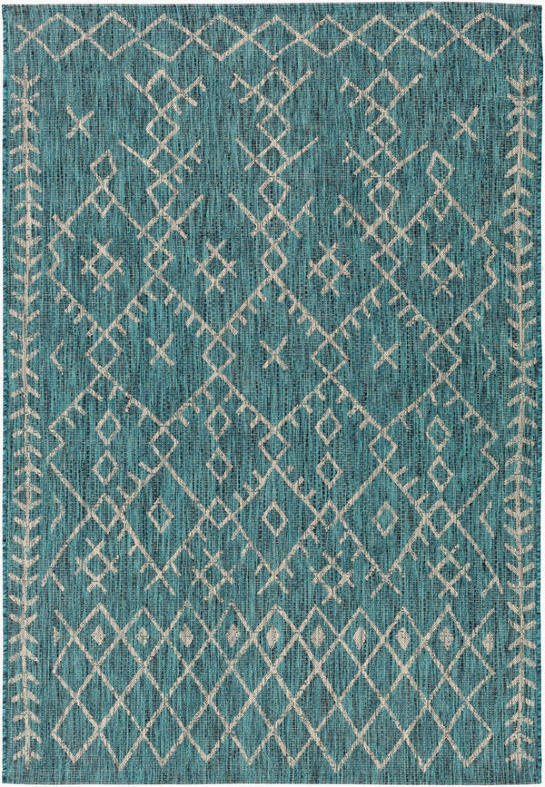 Livabliss Eagean Flatweave Polypropylene Indoor Outdoor Rug Bohemian Global Pattern for Living Room Aqua, Black 8'10" x 12' EAG2330-81012