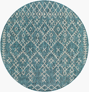 Livabliss Eagean Flatweave Polypropylene Indoor Outdoor Rug Bohemian Global Pattern for Living Room Aqua, Black 5'3" x 5'3" EAG2330-53RD