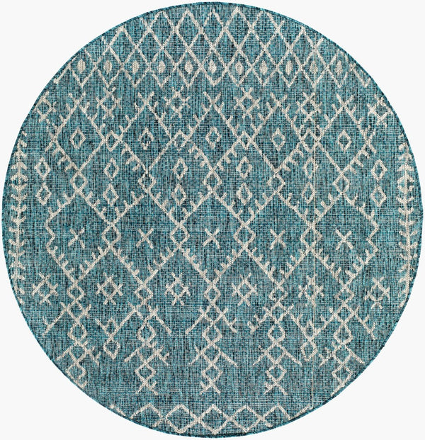 Livabliss Eagean Flatweave Polypropylene Indoor Outdoor Rug Bohemian Global Pattern for Living Room Aqua, Black 5'3" x 5'3" EAG2330-53RD