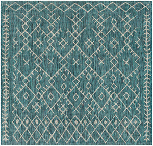 Livabliss Eagean Flatweave Polypropylene Indoor Outdoor Rug Bohemian Global Pattern for Living Room Aqua, Black 6'7" x 6'7" Square EAG2330-67SQ