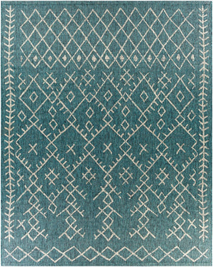 Livabliss Eagean Flatweave Polypropylene Indoor Outdoor Rug Bohemian Global Pattern for Living Room Aqua, Black 7'10" x 10'2" EAG2330-710103