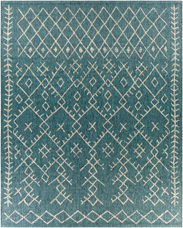Livabliss Eagean Flatweave Polypropylene Indoor Outdoor Rug Bohemian Global Pattern for Living Room Aqua, Black 7'10" x 10'2" EAG2330-710103