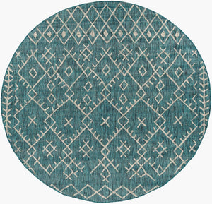 Livabliss Eagean Flatweave Polypropylene Indoor Outdoor Rug Bohemian Global Pattern for Living Room Aqua, Black 7'10" x 7'10" Round EAG2330-710RD